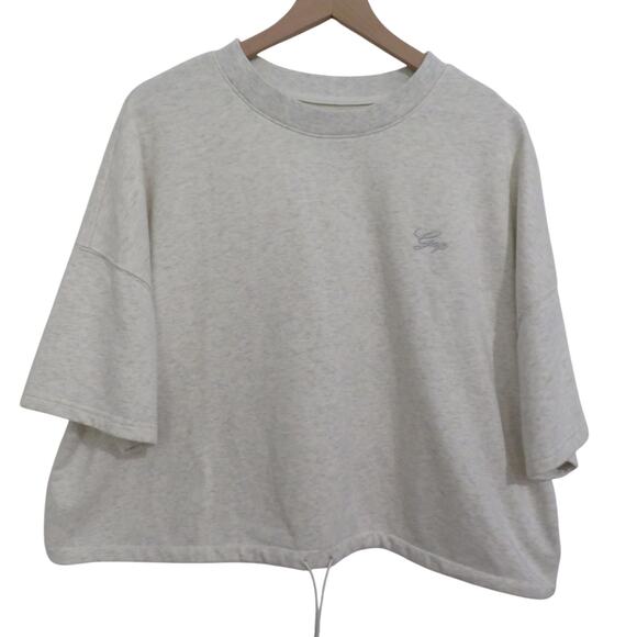 GAP Women L Light Heather Gray Oversized Drawstring Hem Fleece Sweatshirt Tee - Picture 1 of 7